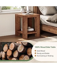 Tribesigns 19.69" Solid Wood Side Table Set of 2, Farmhouse 2-Tier End Table with Storage Shelves