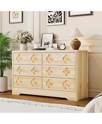 gaomon Wood Boho 6 Drawer Wide Dresser with Decorative Fronts