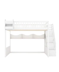 Streamdale Furniture Queen Size Wooden Loft Bed with Staircase, Wardrobe & Storage