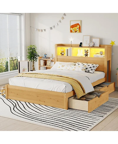 Streamdale Furniture Full Size Storage Bed with Led Headboard and Drawers