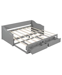 Streamdale Furniture Wooden Daybed with Trundle & Storage Drawers, Extendable Sofa Bed