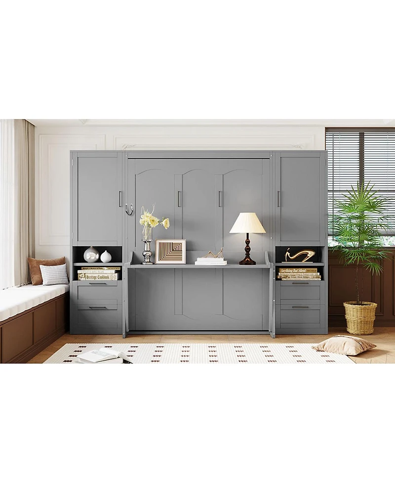 Streamdale Furniture Queen Size Murphy Bed with Closet, Drawers, Shelves