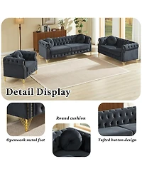 Streamdale Furniture Velvet Copper Studs & Tufted Buttons, Metal Legs Chesterfield Sofa