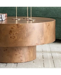 Streamdale Furniture Burl Wood Veneer Coffee Table with Sturdy Pedestal