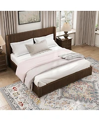 Streamdale Furniture Solid Walnut King Platform Bed Frame - No Box Spring Needed