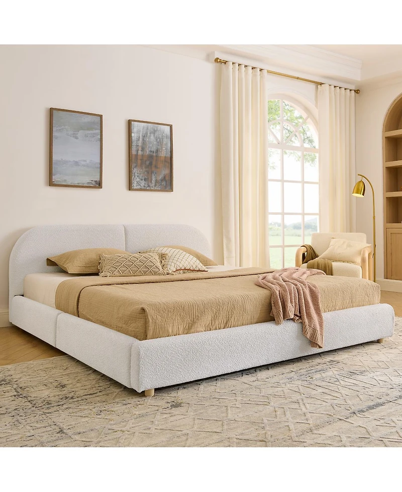 Streamdale Furniture King Size Upholstered Bed Frame - Minimalist Style, Curved Headboard, Drawer Storage