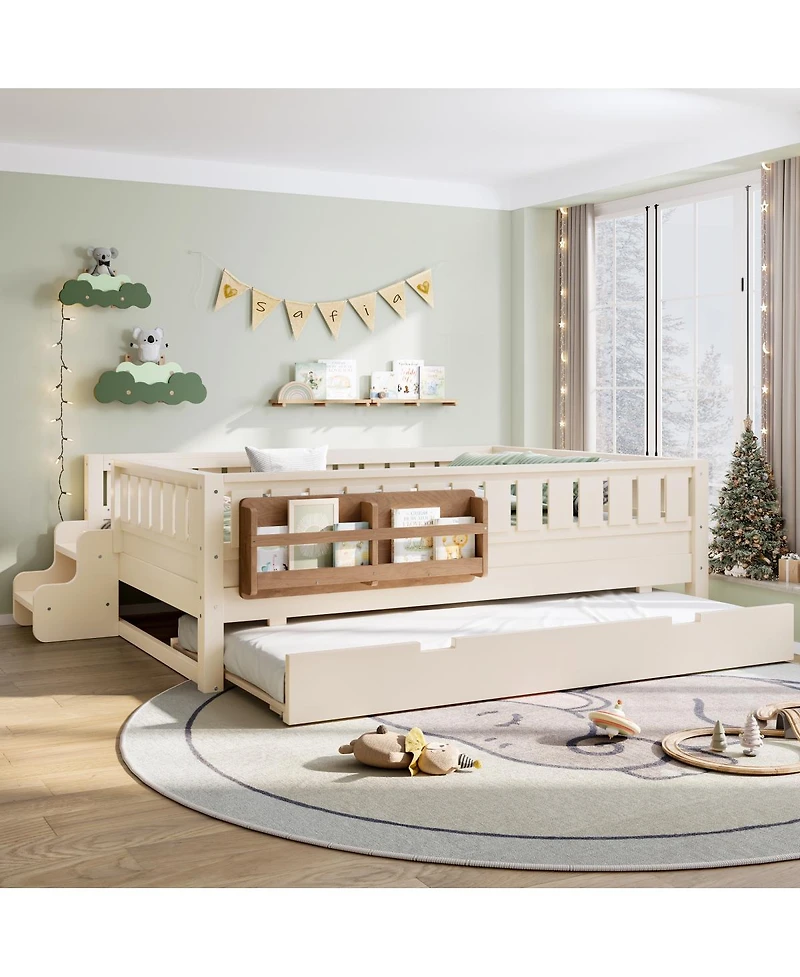 Streamdale Furniture Bookshelf bed with stairs, safety rails, trundle