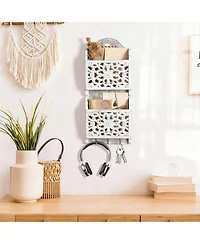 Wooden Mail Rack with 2 Slots & 3 Hooks for Keys and Accessories