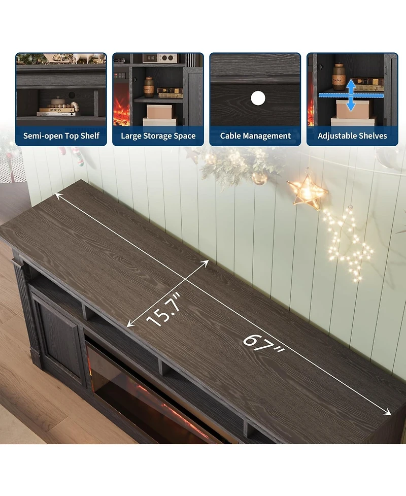 gaomon Farmhouse Fireplace Tv Stand, Entertainment Center with Open Storage Cabinets for TVs