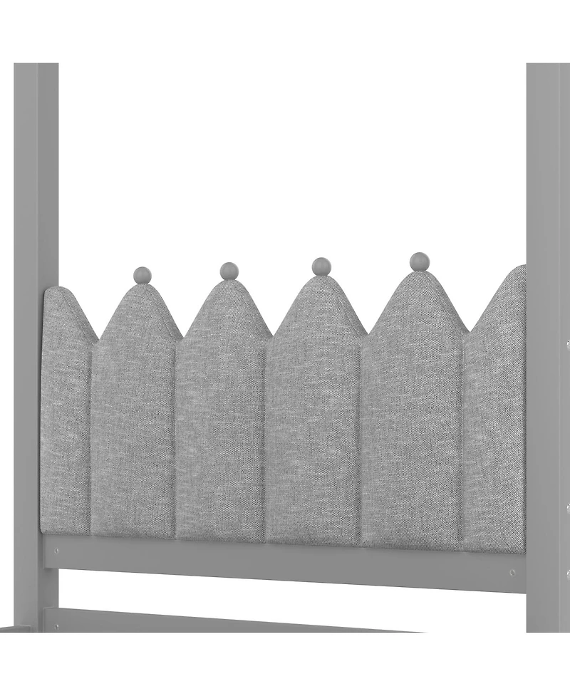 Streamdale Furniture Twin Platform Bed with Upholstered Headboard, Trundle, 3 Drawers & Canopy