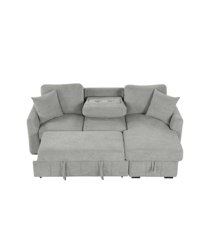 Streamdale Furniture 90" L-Shaped Sleeper Sofa w/ Storage Chaise & Cup Holders