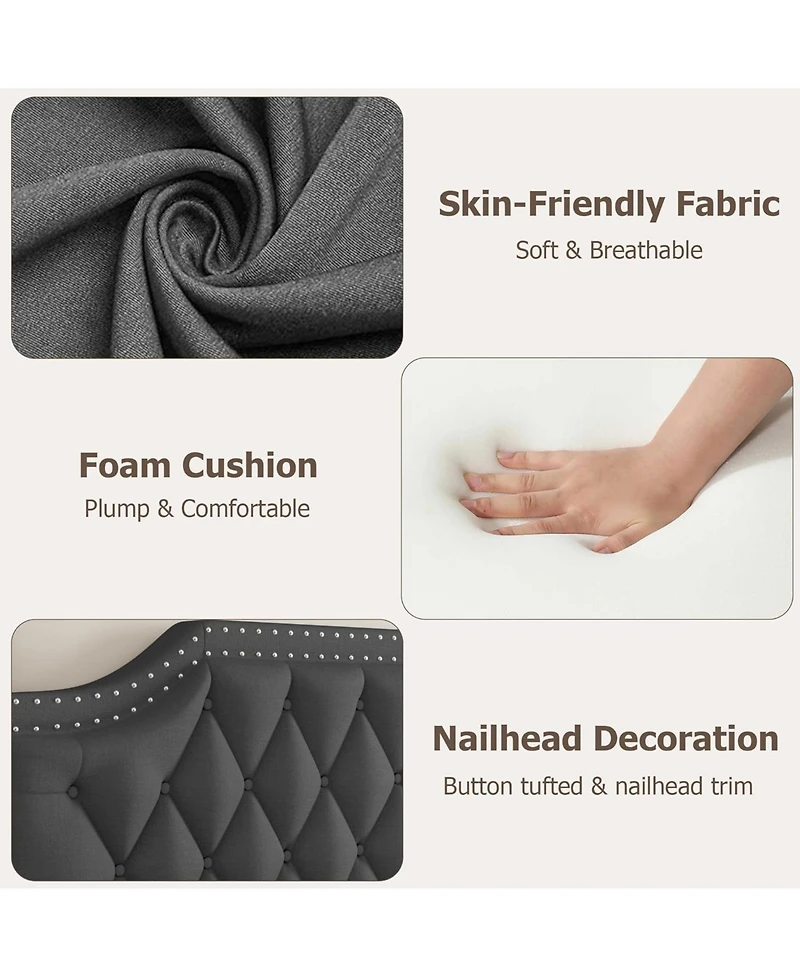 gaomon Queen Upholstered Canopy Bed Frame with Button Tufted Headboard and Nailhead Trim Design, Sturdy Platform Bed, No Box Spring Required