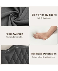 gaomon Queen Upholstered Canopy Bed Frame with Button Tufted Headboard and Nailhead Trim Design, Sturdy Platform Bed, No Box Spring Required