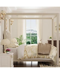gaomon Queen Upholstered Canopy Bed Frame with Button Tufted Headboard and Nailhead Trim Design, Sturdy Platform Bed, No Box Spring Required