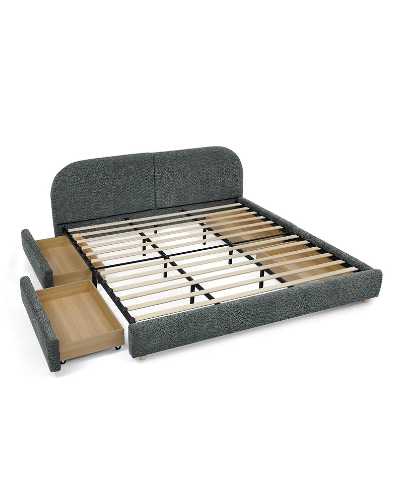 Streamdale Furniture Streamdale King Size Upholstered Bed Frame, Modern Minimalist, Curved Headboard, Drawer Storage