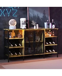 gaomon Farmhouse Wine Bar Cabinet with Wine Rack and Glass Holder Rustic Coffee Bar with Led Light Metal Sideboard and Liquor Table Cabinet