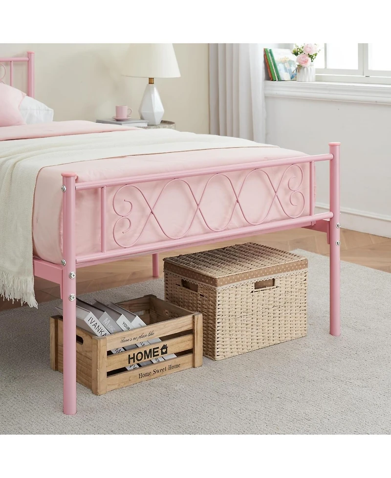 gaomon Twin-xl Bed Frame with Headboard and Footboard for Girls and Boys, Metal Platform Bed Frame with Iron-Art Sweet Heart, Under Bed Storage