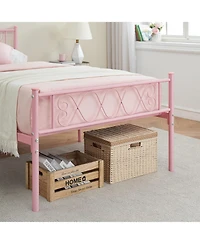 gaomon Twin-xl Bed Frame with Headboard and Footboard for Girls and Boys, Metal Platform Bed Frame with Iron-Art Sweet Heart, Under Bed Storage