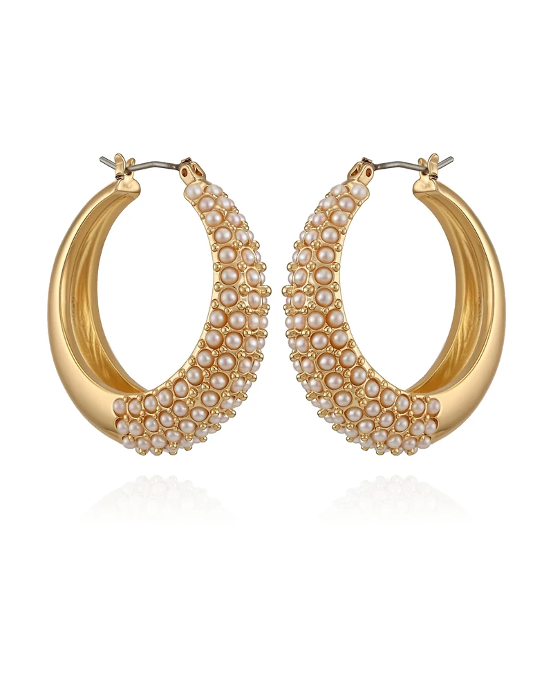 Guess Imitation Pearl Pave Hoop Earrings
