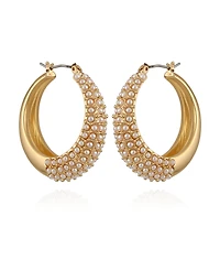Guess Imitation Pearl Pave Hoop Earrings
