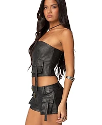 Edikted Womens Ryan Faux Leather Cargo Corset Top