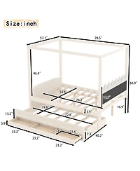 Streamdale Furniture Princess Canopy Bed Frame, Twin Trundle, 3 Drawers