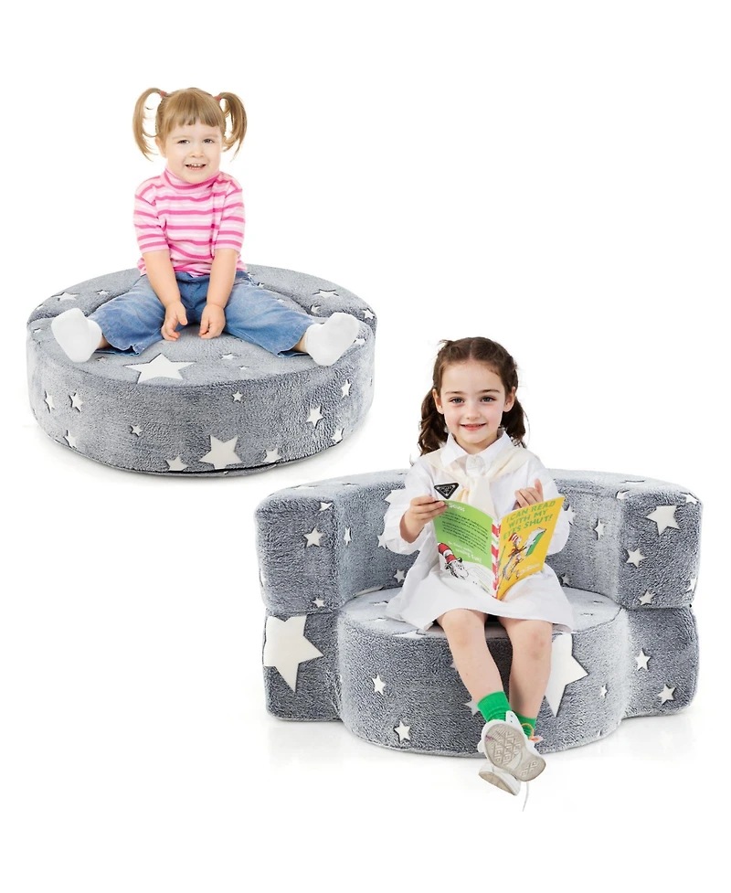 Slickblue Kids Convertible Sofa Bed with Glow Effect and Removable Cover