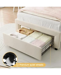 gaomon Twin Upholstered Smart Led Bed Frame with Adjustable Bear Headboard, Storage Drawer, Velvet Princess Platform