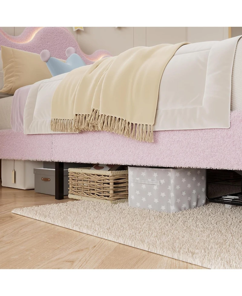 gaomon Bed Frame with Adjustable Upholstered Headboard Princess Boucle Bed Frame with Led Light Drawers Strong Wood Slat Support