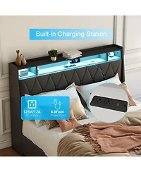 Streamdale Furniture Bed Frame with Ergonomic Headboard, Outlets, Led Light & Shelf