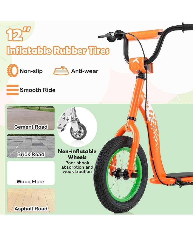 Mecale Kids Scooter Youth Kick Scooter with Adjustable Height Handlebar 12-Inch Inflatable Wheels