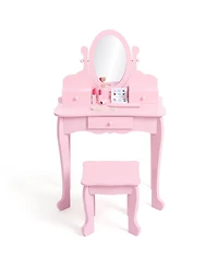 gaomon Kids Vanity Set with Adjustable Mirror & Stool,Wooden Toddler Drawers,Pretend Makeup Dressing Table for Little Girls