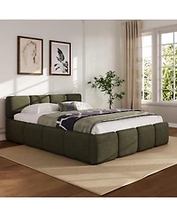 Streamdale Furniture Boucle Platform Bed with Thick Headboard and Footboard