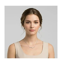 Sterling Silver with Cubic Zirconia Solitaire Double Bar Pendant Necklace