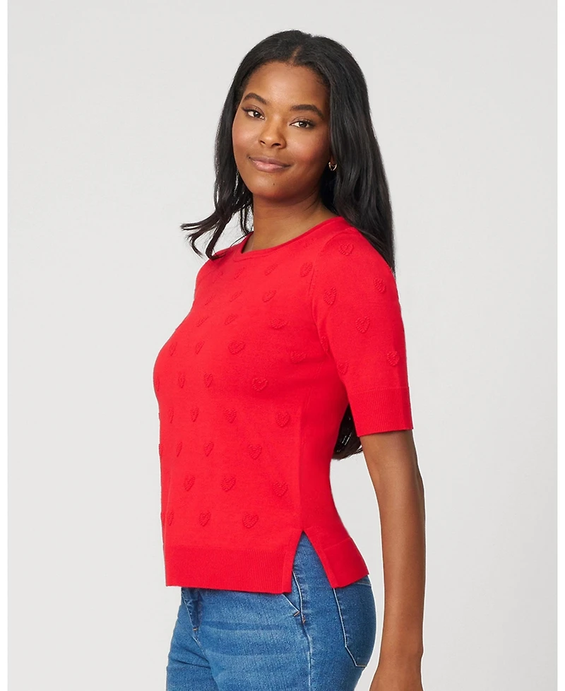 Cable & Gauge Women's Textured Heart Elbow Sleeve Sweater