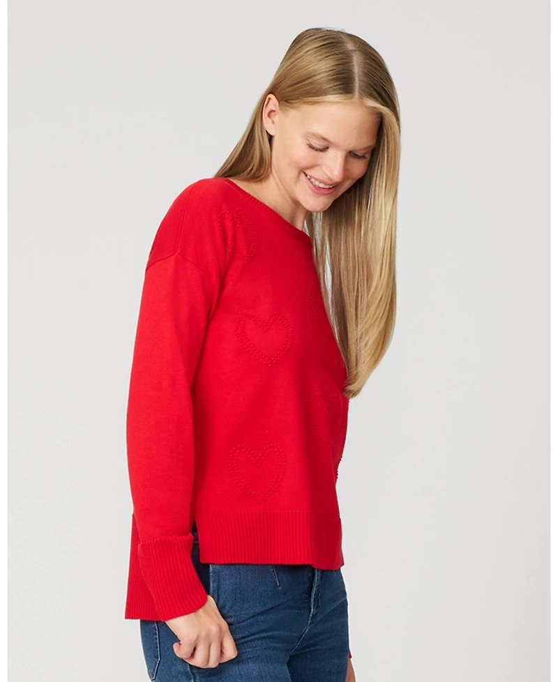 Cable & Gauge Women's Textured Heart Bow Crewneck Sweater