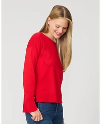 Cable & Gauge Women's Textured Heart Bow Crewneck Sweater