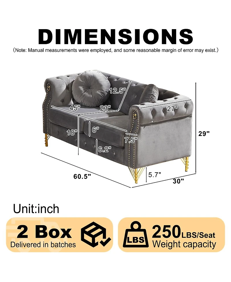 Streamdale Velvet Chesterfield Sofa with Studs & Tufted Accents, Metal Legs