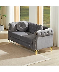 Streamdale Velvet Chesterfield Sofa with Studs & Tufted Accents, Metal Legs