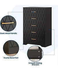 gaomon Tall Dresser for Bedroom with 5 Drawers, Wood Chest of Drawers Gold Handles, Modern Nightstand Bedside Closet, Wooden Storage Cabinet