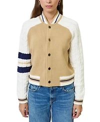 Central Park West Women's Chloe Cable Sleeve Knit Bomber Jacket