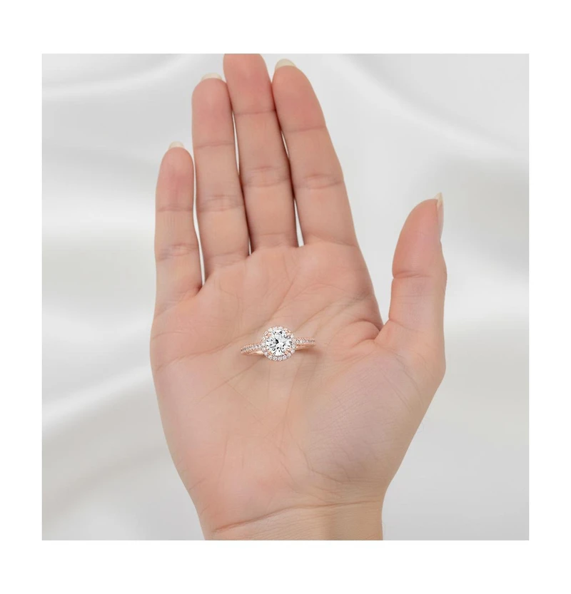 Sterling Silver 18K Rose Gold Plated Round-cut Cubic Zirconia Ring