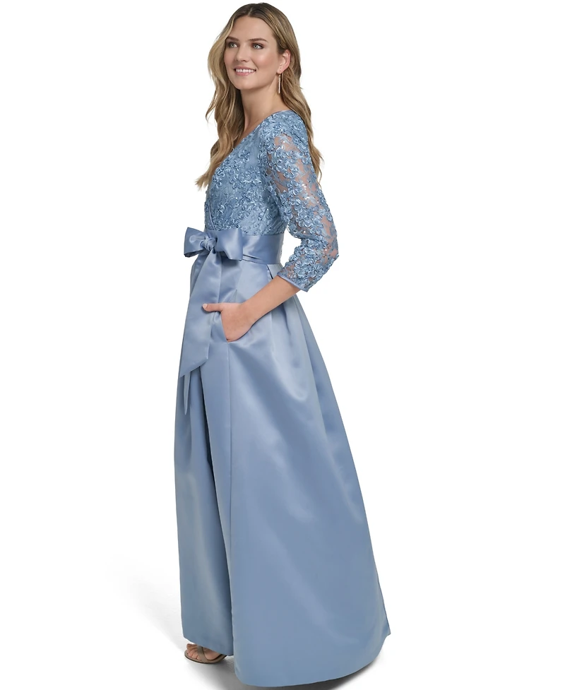 Jessica Howard Women's V-Neck Pleated Skirt Ball Gown