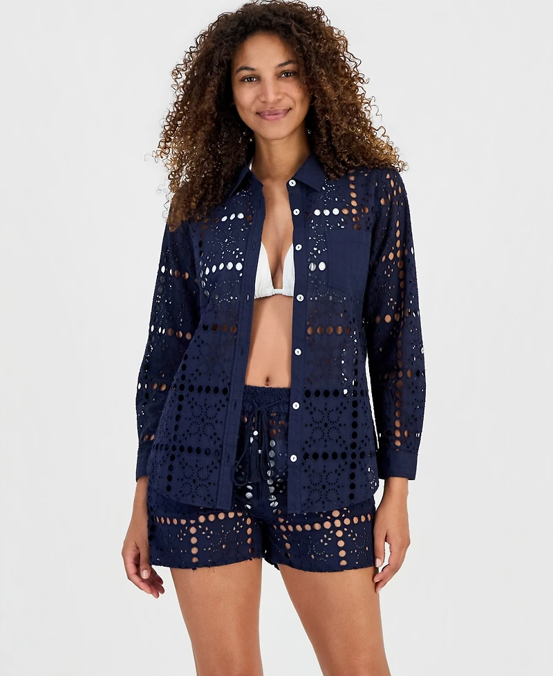 Dotti Women's Eyelet Openwork Dot Beach Shorts