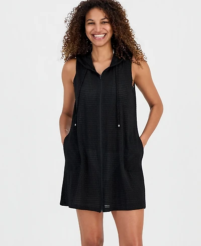 J Valdi Women's Sleeveless Zip-Up Swim Hoodie