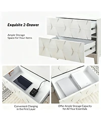 Modern 2-Drawer Side Table with Charging Station