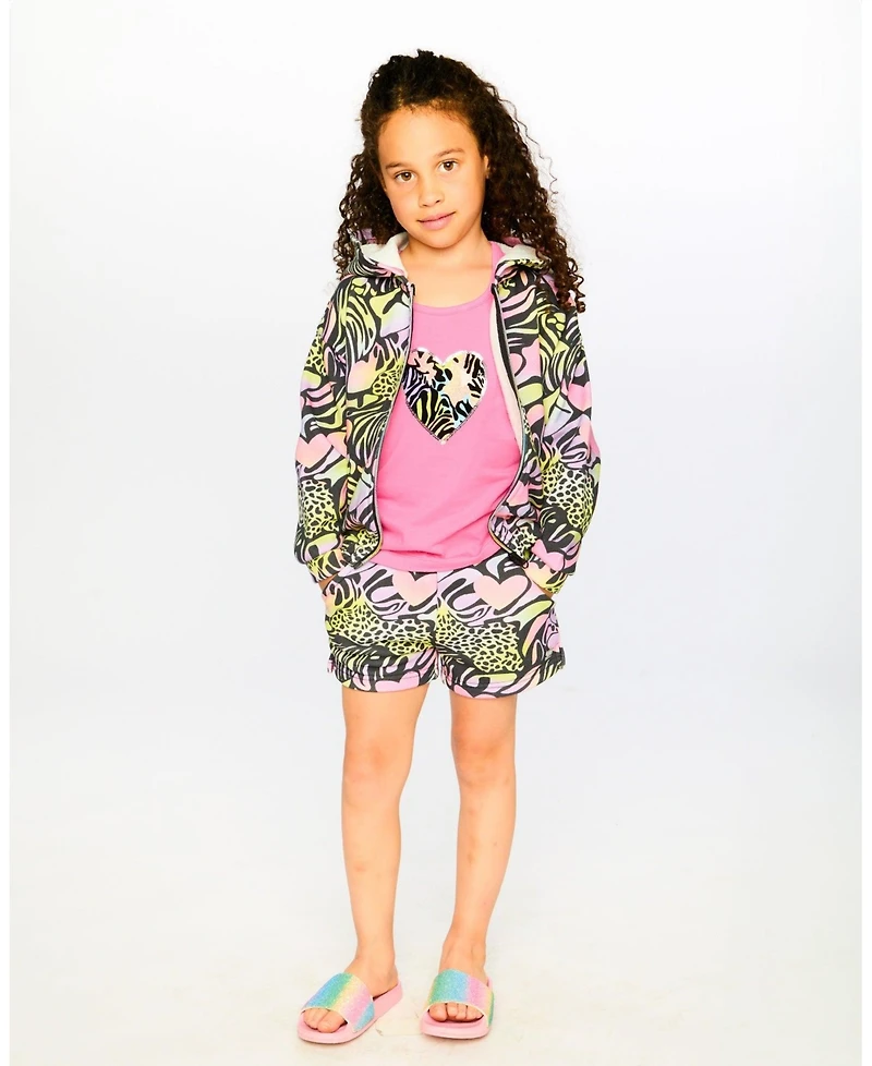 Deux par Big Girls Zip Front French Terry Hoodie Printed