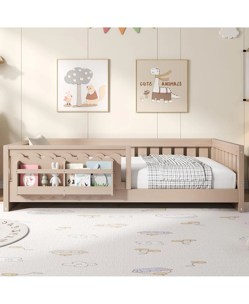 Streamdale Furniture Wood Twin Platform Bed with Guardrail & Storage Shelves