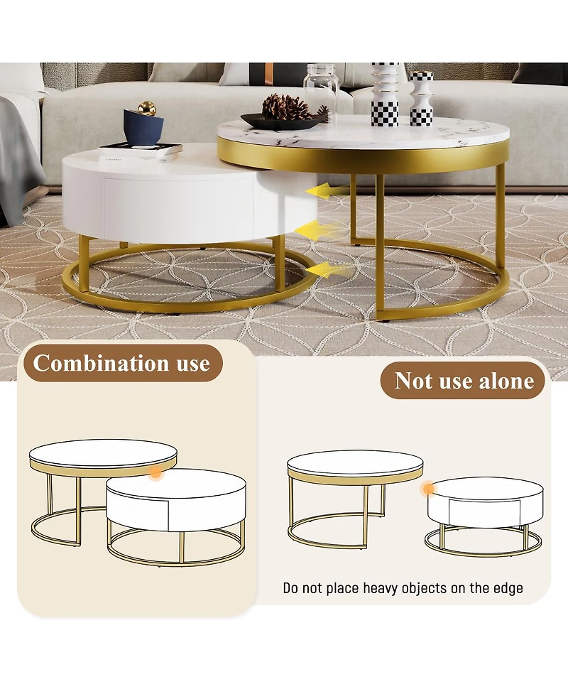 Streamdale Modern Round Nesting Coffee Table with Drawers