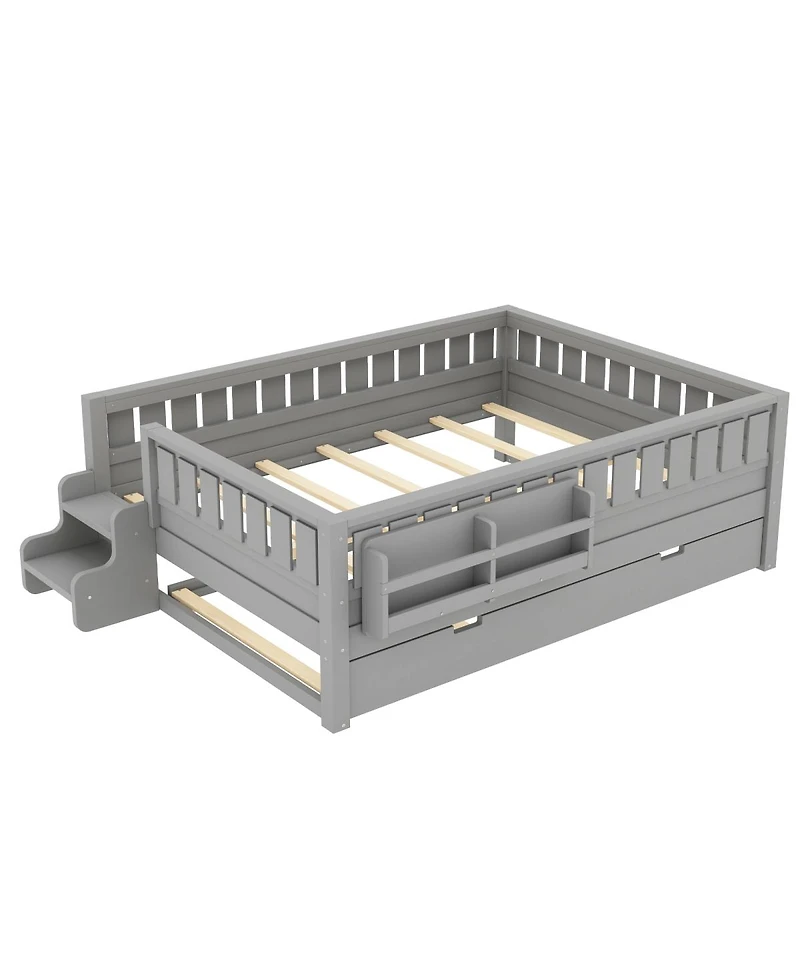 Streamdale Furniture Full bed with bookshelves, staircase, safety rails, trundle